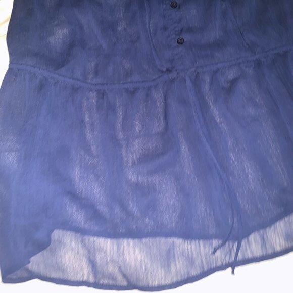 Mossimo Navy Sheer Sleeveless Ruffle Blouse With Button Front & Drawstring Waist - Picture 4 of 8